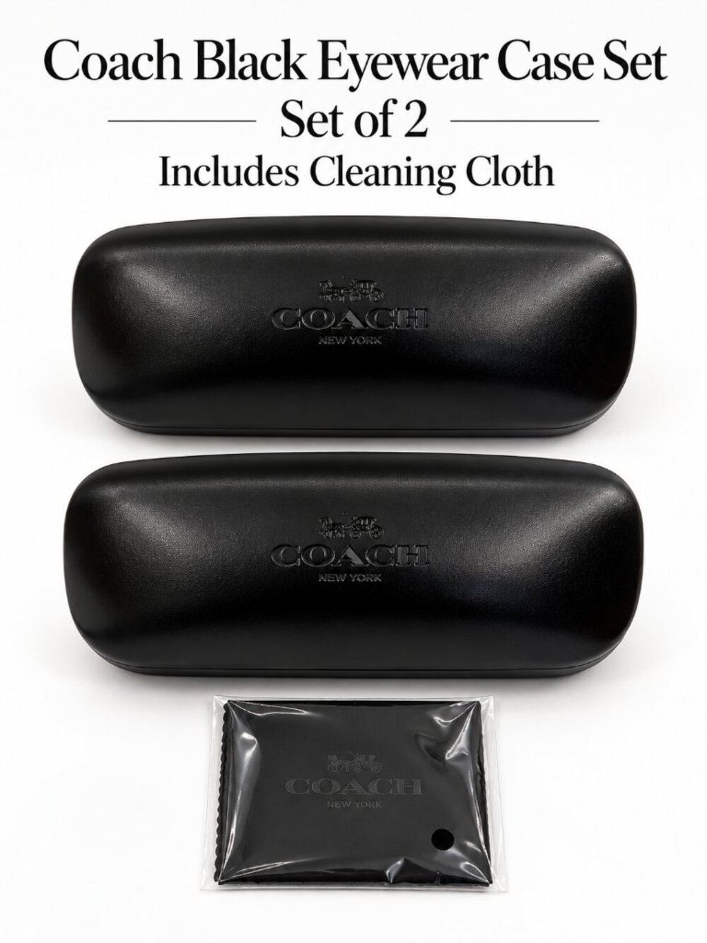Coach Black Eyewear Case Set of 2 with Cleaning Cloth